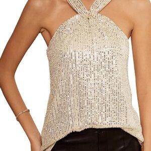 NWT Grace Karin Champagne Gold Sequin Halter